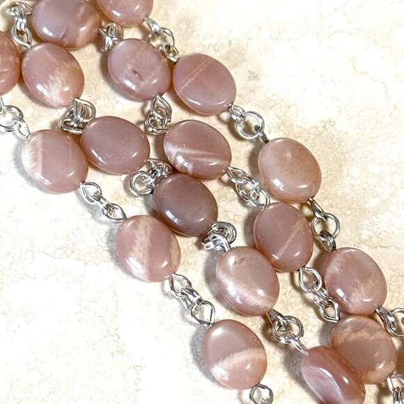 Peach Moonstone Adjustable Choker, Cat on the Moon Pendant + Genuine Gemstone - Picture 8 of 15
